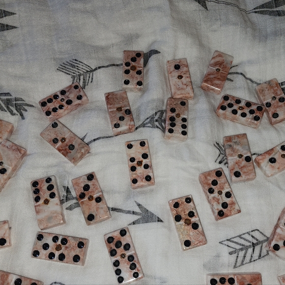 Pink zebra jasper marble/stone domino set - Picture 5 of 5